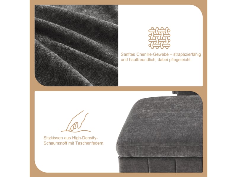  Canapé d'angle convertible en chenille gris avec liseuse et ports usb  - Conforama D