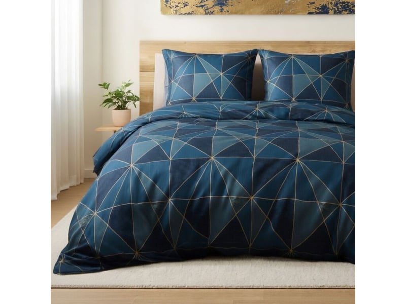  Parure housse de couette 260x240cm + 2 taies motif géométrique bleu 100% microfibre - kamel KAMEL - Conforama C