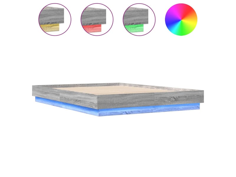  Lit double- lit adulte -  cadre de lit avec led sans matelas sonoma gris 140x200 cm  - Conforama A