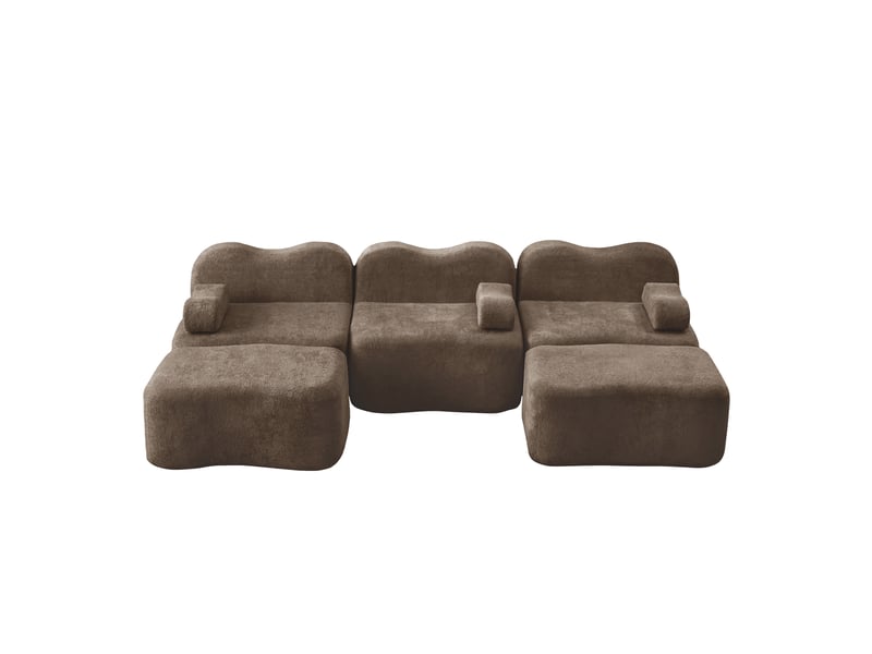 Canapé d'angle modulable en u sans armature avec assise profonde et pouf, en velours brun - Conforama A