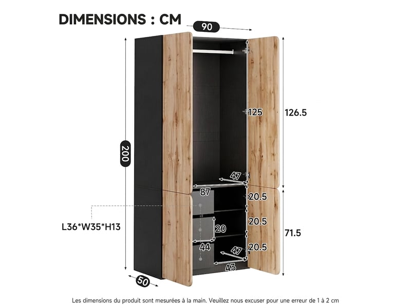  Armoire blanche 5 portes 200 cm avec led et verre strié  - Conforama W