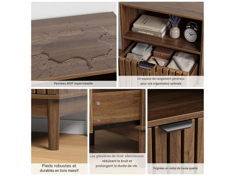  Table de chevet 1 tiroir en mdf coloris noyer 45 x 39 x 56.5 cm  - Conforama E