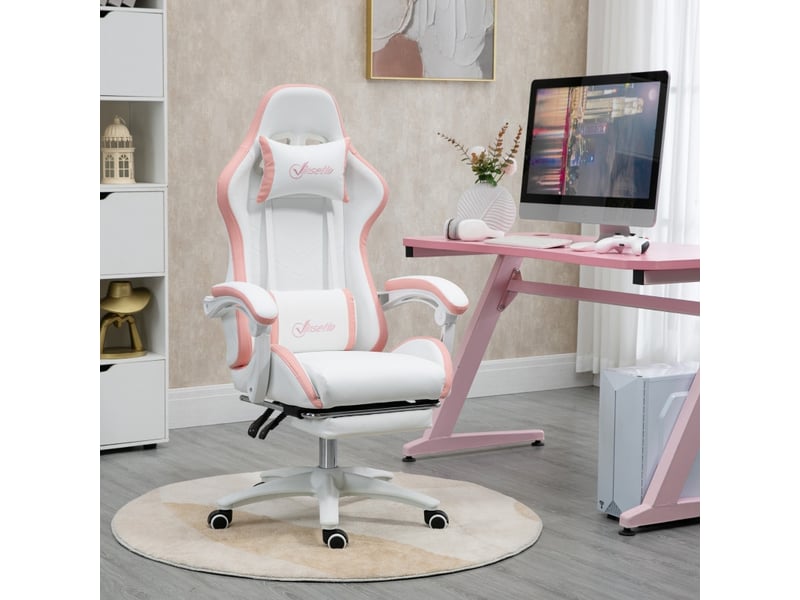  Chaise gaming celac inclinable ergonomique blanc rose  - Conforama B