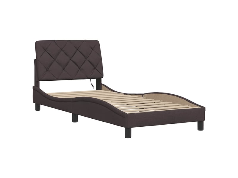 Lit adulte, lit simple, cadre de lit avec led sans matelas marron foncé 80x200cm tissu cf700 - Conforama E