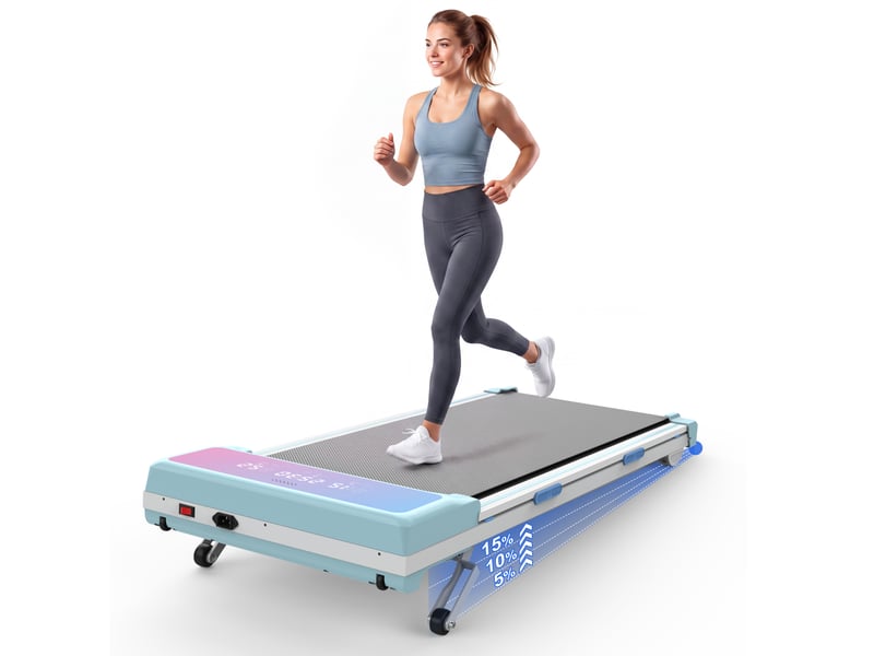 Tapis roulant électrique 118,5 x 51 cm – bleu – inclinaison automatique 15 %, bluetooth et télécommande - Conforama B