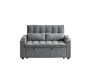 Canapé convertible 3-en-1 avec position allongée, rangements, poches et porte-gobelets en chenille gris