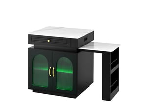 Table extensible avec 1 tiroir, niches ouvertes, led et prises usb pour cuisine et salle à manger, 128 × 71 × 92 cm