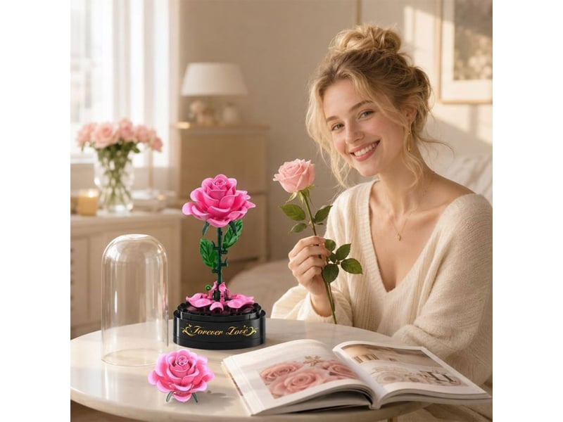  Kit de construction bouquet de rose gothique 126 pieces avec leds bicolore rose noir dome transparent 151498_AADGV80701_6_DROPFR - Conforama D