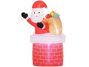 Père noël gonflable décoration de noël extérieur avec lumières led sac de cadeau et la cheminée 130 x 82 x 195 cm rouge