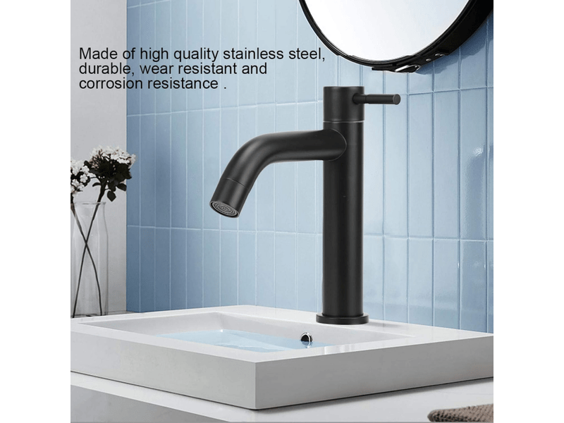  Robinet de salle de bain en acier inoxydable, robinet d'eau froide à poignée unique (noir), tuyau de 60 cm  - Conforama B