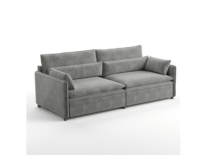 Canapé-lit 3 places 206x91x86 cm 3-en-1, convertir, tissu couleur gris clair, mousse et bois, design moderne - Conforama A