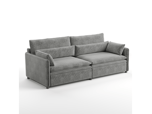 Canapé droit convertible REDOM  3 places Tissu gris avec coffre de rangement