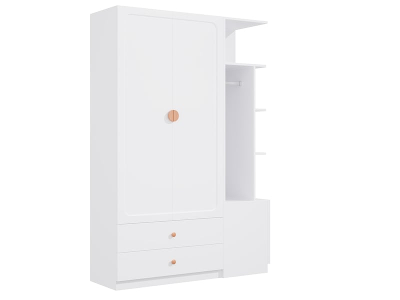 Armoire,135x45x200 cm,avec 2 tringles, 2 tiroirs et rangement,mdf,blanche - Conforama D