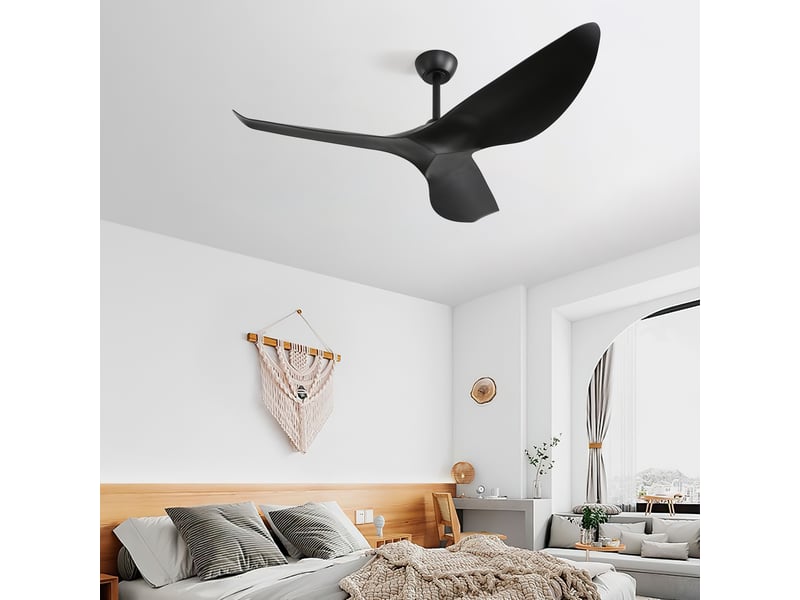  Ventilateur de plafond - avec télécommande et moteur réversible - abs - noir - 132 x 132 x 30 cm - installation au plafond - salon et chambre EU-KBS-52K037-BK-DC-WD-BK - Conforama E