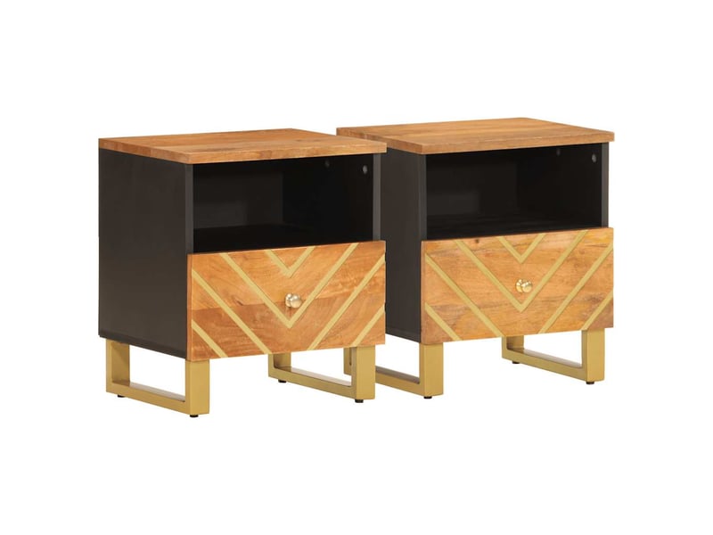  Lot de 2 tables de chevet - cabinet de chevet - table de nuit marron et noir bois de manguier solide  - Conforama A