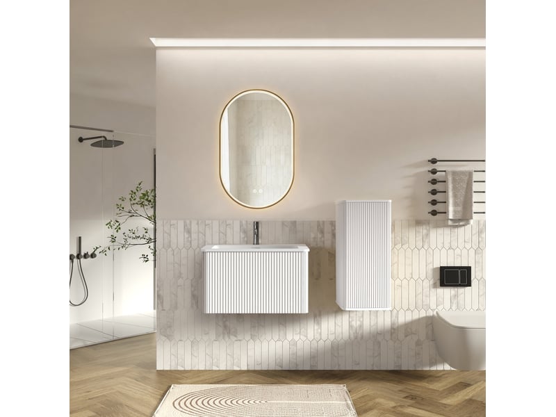  Ensemble de salle de bains avec meuble sous vasque 81x46,5x37 cm led mdf blanc  - Conforama B