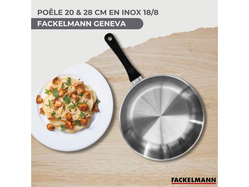 Set 2 poêles 20 et 28 cm en inox et 6 ustensiles inox fackelmann geneva 9445050B - Conforama C