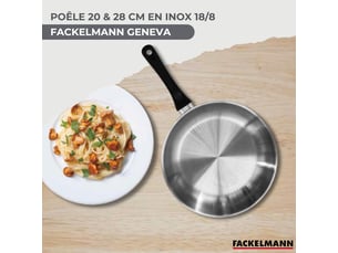 Set 2 poêles 20 et 28 cm en inox et 6 ustensiles inox fackelmann geneva