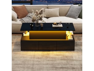 Table basse - avec rangement - avec tiroirs - avec éclairage led - avec port usb - panneau de fibres de densité moyenne - chêne anciennoir