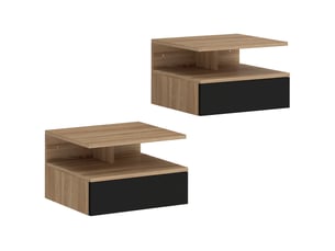 Lot de 2 tables de chevet murales, tables de nuit suspendues avec tiroir, étagère ouverte, 35x32x22,5cm, noir et chêne