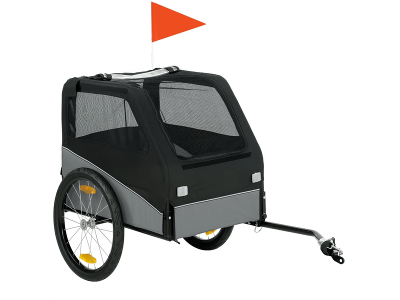 Remorque vélo enfant 139x72x88 cm – noir et gris – roues gonflables 20 pouces avec attelage universel - Conforama A