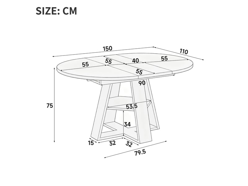  Table extensible pour 4 à 6 personnes avec rangement de rallonge et tablette sous plateau en mdf noir pour salle à manger  - Conforama D