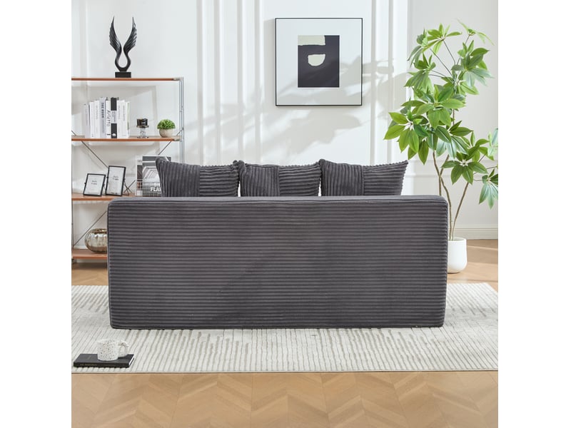  Canapé modulaire 2 places avec accoudoirs, porte-gobelets et poches latérales en velours côtelé gris, 172 × 87 × 64 cm  - Conforama E
