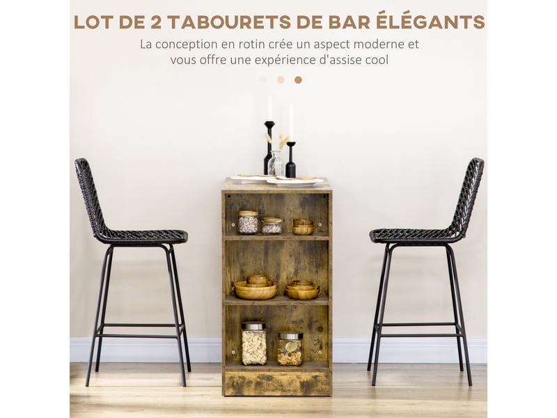  Lot de 2 tabourets de bar – style bohème – dossier cannage  - Conforama D