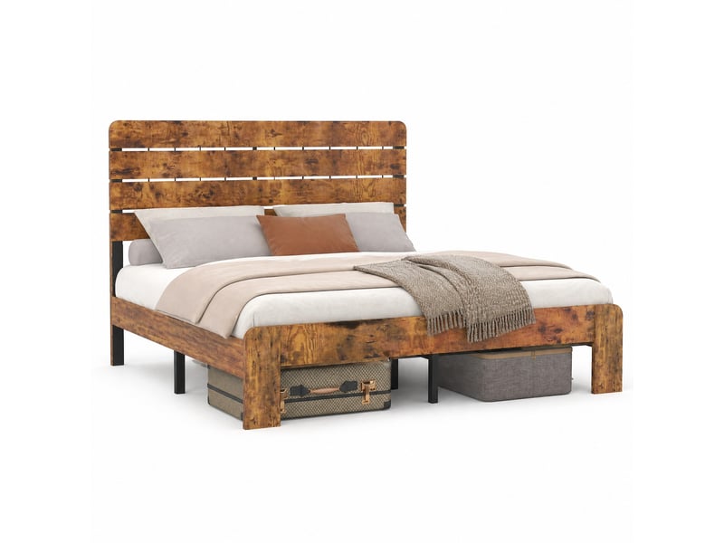 Lit double 140×200 cm tête de lit haute, cadre métal  - sans matelas, mdf et métal - marron  - Conforama A