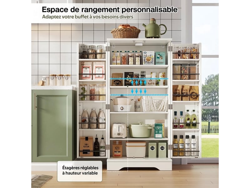  Armoire de cuisine blanche, meuble de rangement 2 portes, lumière led à capteur, 120cm  - Conforama C
