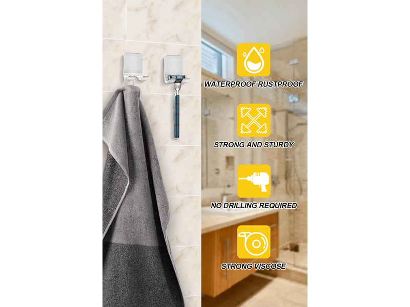  Support de douche 4 pièces,crochet autocollant en acier inoxydable - porte-serviette sans percer pour salle de bain et cuisine,argent  - Conforama B