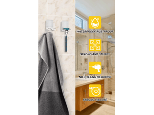 Support de douche 4 pièces,crochet autocollant en acier inoxydable - porte-serviette sans percer pour salle de bain et cuisine,argent