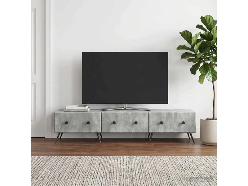  Meuble tv - banc tv - meuble de rangement gris béton 147 x 34,5 x 30 cm bois d'ingénierie  - Conforama D