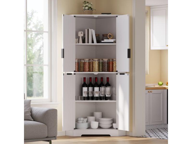 Buffet de cuisine 4 portes 60x60x172 cm - meuble d'angle avec étagères réglables et anti-basculement - blanc - Conforama B