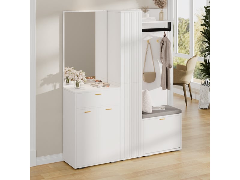  Armoire de chambre - ensemble armoire, armoire murale – armoire compacte, étroite, avec miroir, buffet, 150 x 36 x 180 cm, blanc  - Conforama W