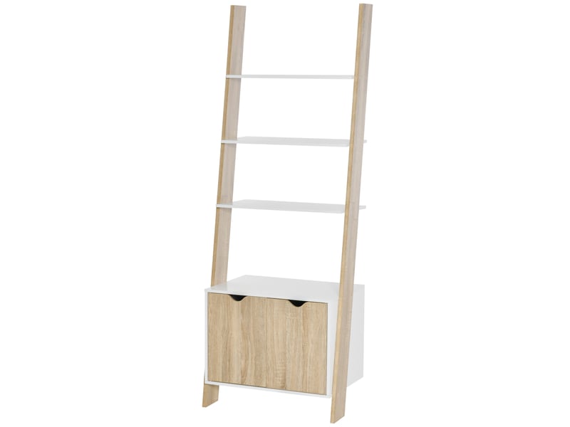  Bibliothèque échelle à 3 étagères et placard, style nordique, en bois, 60 x 40 x 171 cm, chêne et blanc  - Conforama A