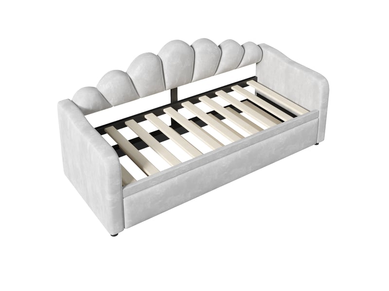  Lit tiroir gigogne 90x200 cm, velours gris, led 7 couleurs, 2 positions, sans matelas  - Conforama E