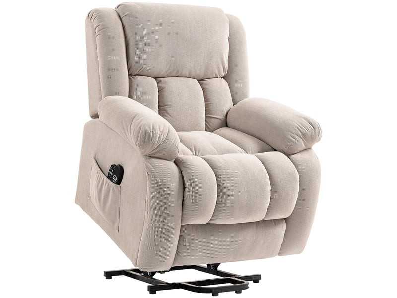  Fauteuil releveur électrique, massage et chauffage, repose-pieds, dossier inclinable, 93x104x100cm, télécommande, beige  - Conforama B