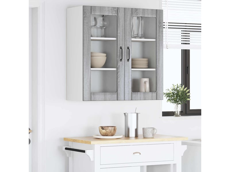 Cabinet en verre mural 2 pcs gris sonoma bois d'ingénierie shl7345 - Conforama D