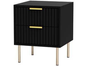 Table de chevet, table de nuit cannelée avec 2 tiroirs et pieds en acier, pour chambre à coucher, salon, noir