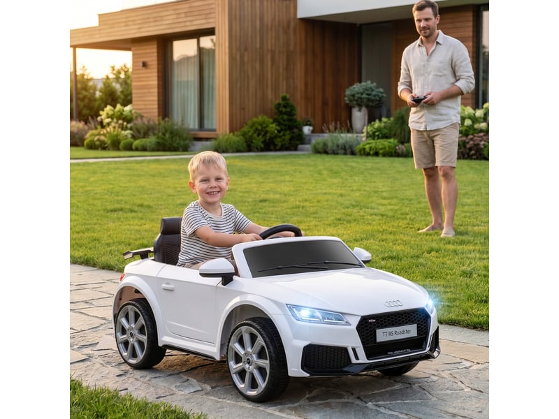  Voiture électrique pour enfants, audi tt rs roadster, 3 kmh, télécommande, led, usb, blanche  - Conforama C