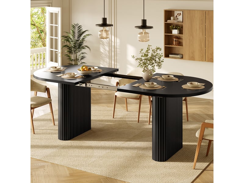  Table à manger extensible ovale 120-160x80x75.5 cm, 6 personnes en mdf et métal pour salon et salle à manger - noir Fay Lum - Conforama B