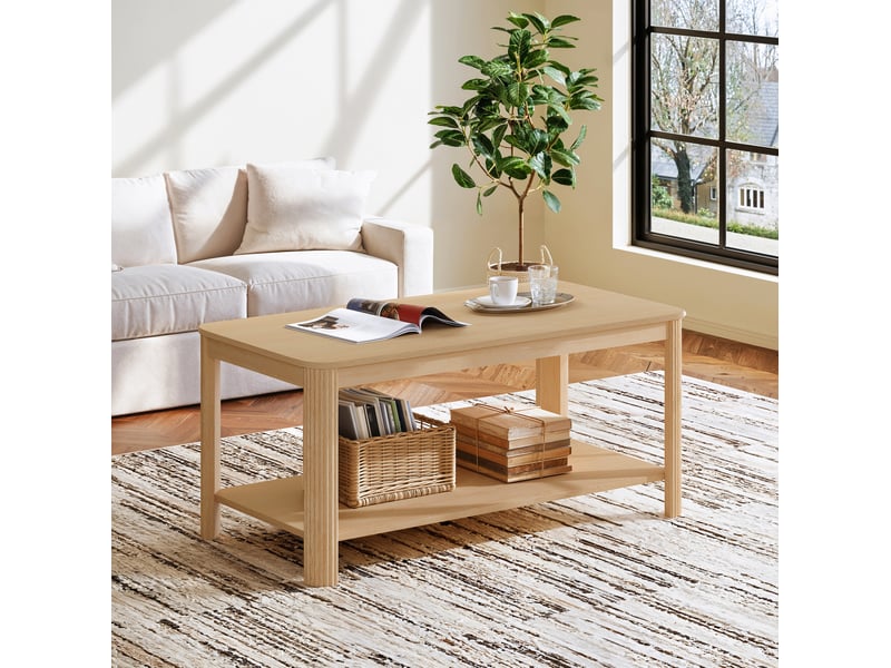  Table basse rectangulaire 100 x 50 x 45 cm en panneau de particules, double niveau ouvert pour le salon  - Conforama B