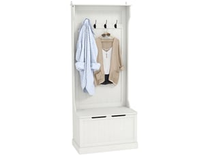 Porte-manteau avec banc de rangement pour chaussures, 4 crochets, style moderne, 71,5 x 39,5 x 170 cm, blanc