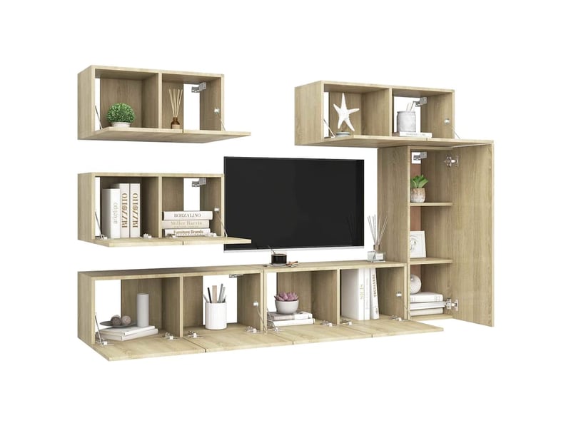  Ensemble de meuble tv - banc tv - meuble de rangement 6 pcs chêne sonoma bois d'ingénierie  - Conforama C