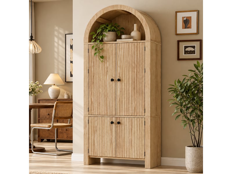 Buffet haut h180 cm aspect bois à sommet arrondi et rangements de porte IKSETERA TRADING LTD - Conforama E