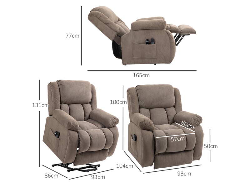 Fauteuil releveur massant chauffant grand confort - inclinable, repose-pieds rétractable - tissu toucher flanelle marron  - Conforama C