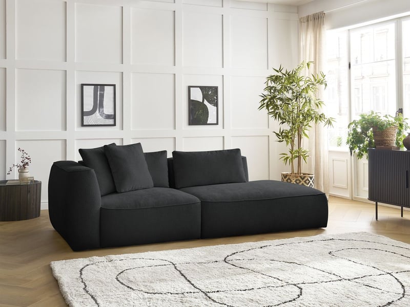  Bobochic canapé droit fixe 3 places leopold tissu texturé noir  accoudoir gauche LEOPOLD - Conforama D