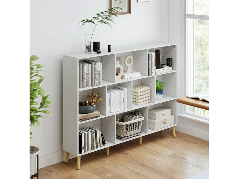  Bibliothèque à 3 niveaux moderne 140 x 24 x 107 cm effet bois blanc  - Conforama D