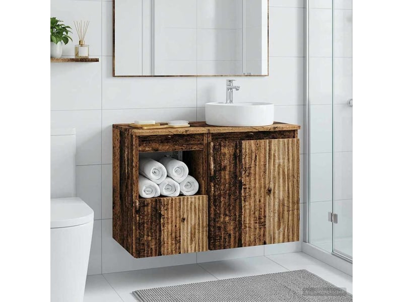  Armoire de salle de bain, meuble de rangement bois ancien 30x35x50 cm  - Conforama D